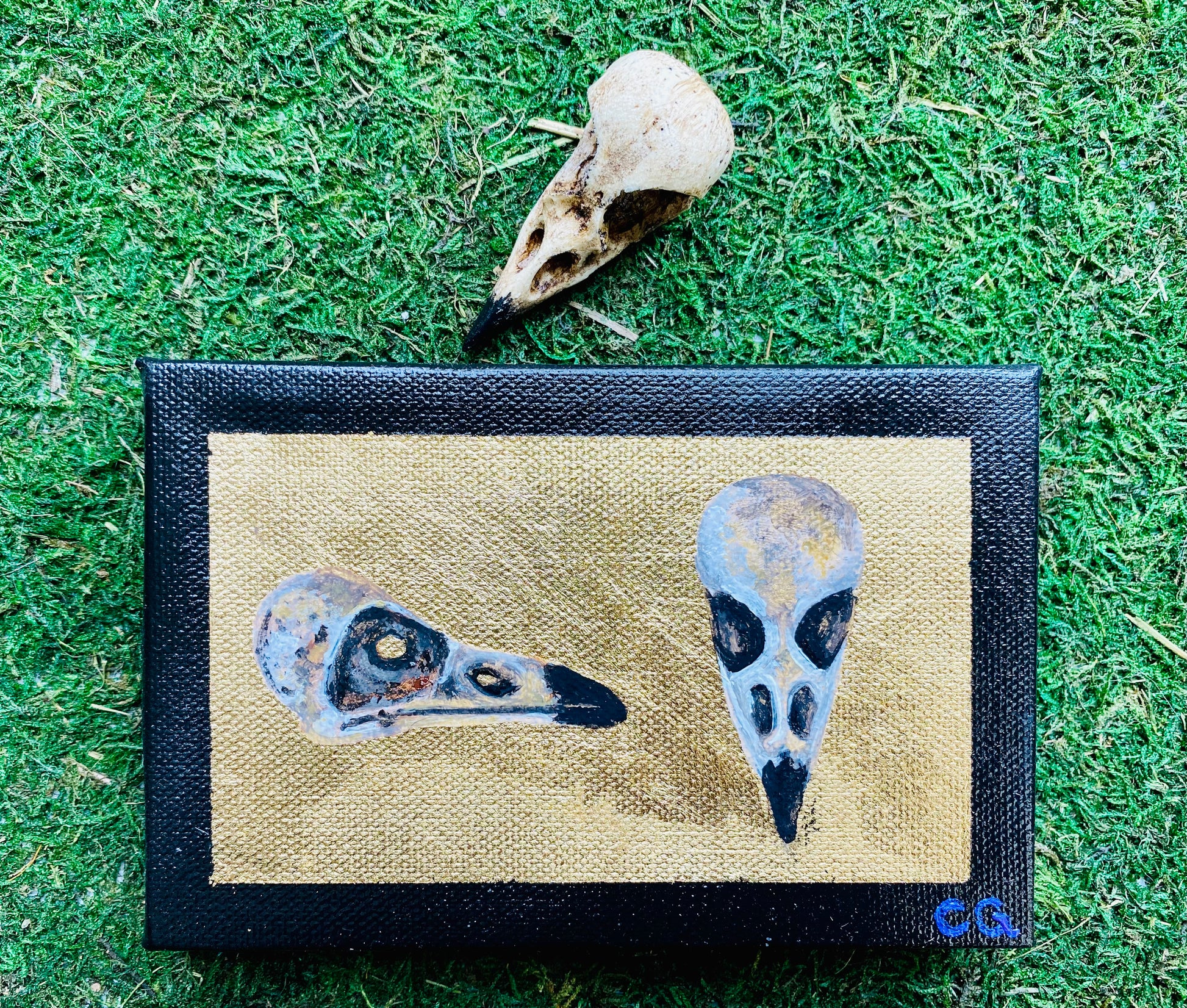 Gilded Painting- Raven Skull on Gold 4x6 canvas – Gillded