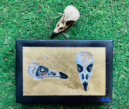 Gilded Painting- Raven Skull on Gold 4x6 canvas