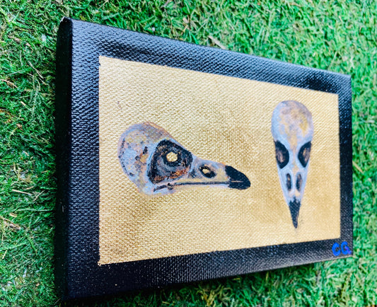 Gilded Painting- Raven Skull on Gold 4x6 canvas