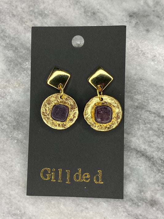 Lepidolite Earrings- Gilded Natural Clay in Gold