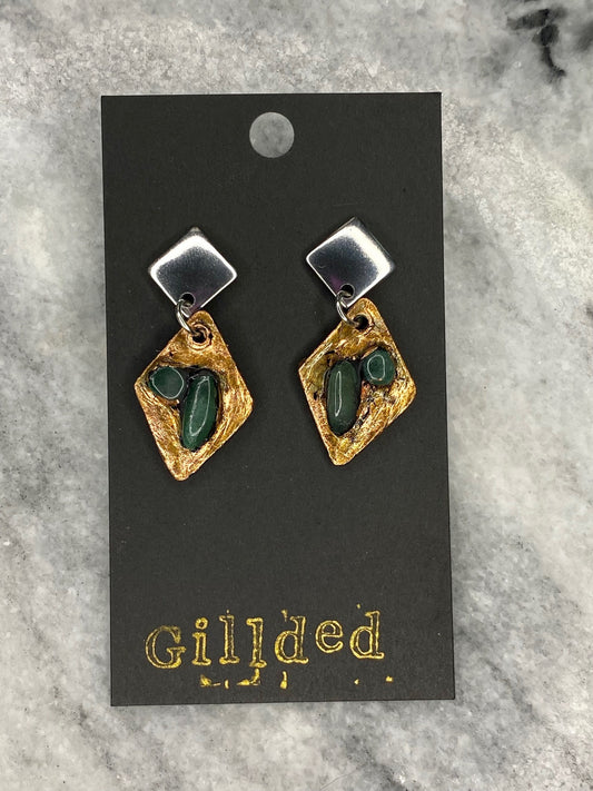 Green Aventurine Earrings- Gilded Natural Clay in Copper