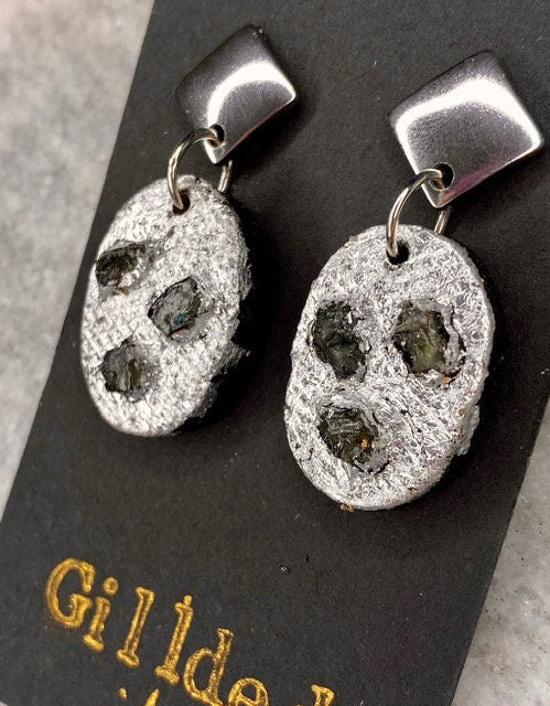 Peridot Earrings- Gilded Natural Clay in Silver