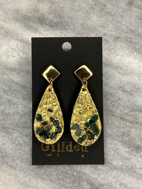 Green Aventurine Earrings- Gilded Natural Clay in Gold