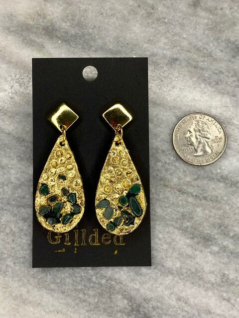 Green Aventurine Earrings- Gilded Natural Clay in Gold