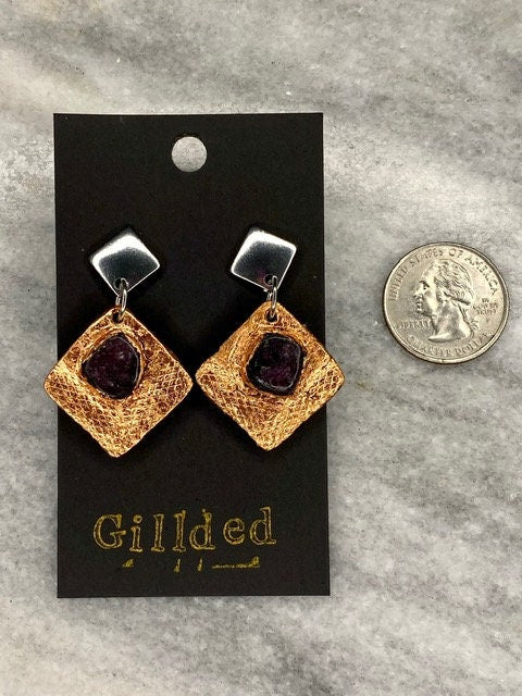 Lepidolite Earrings- Gilded Natural Clay in Copper