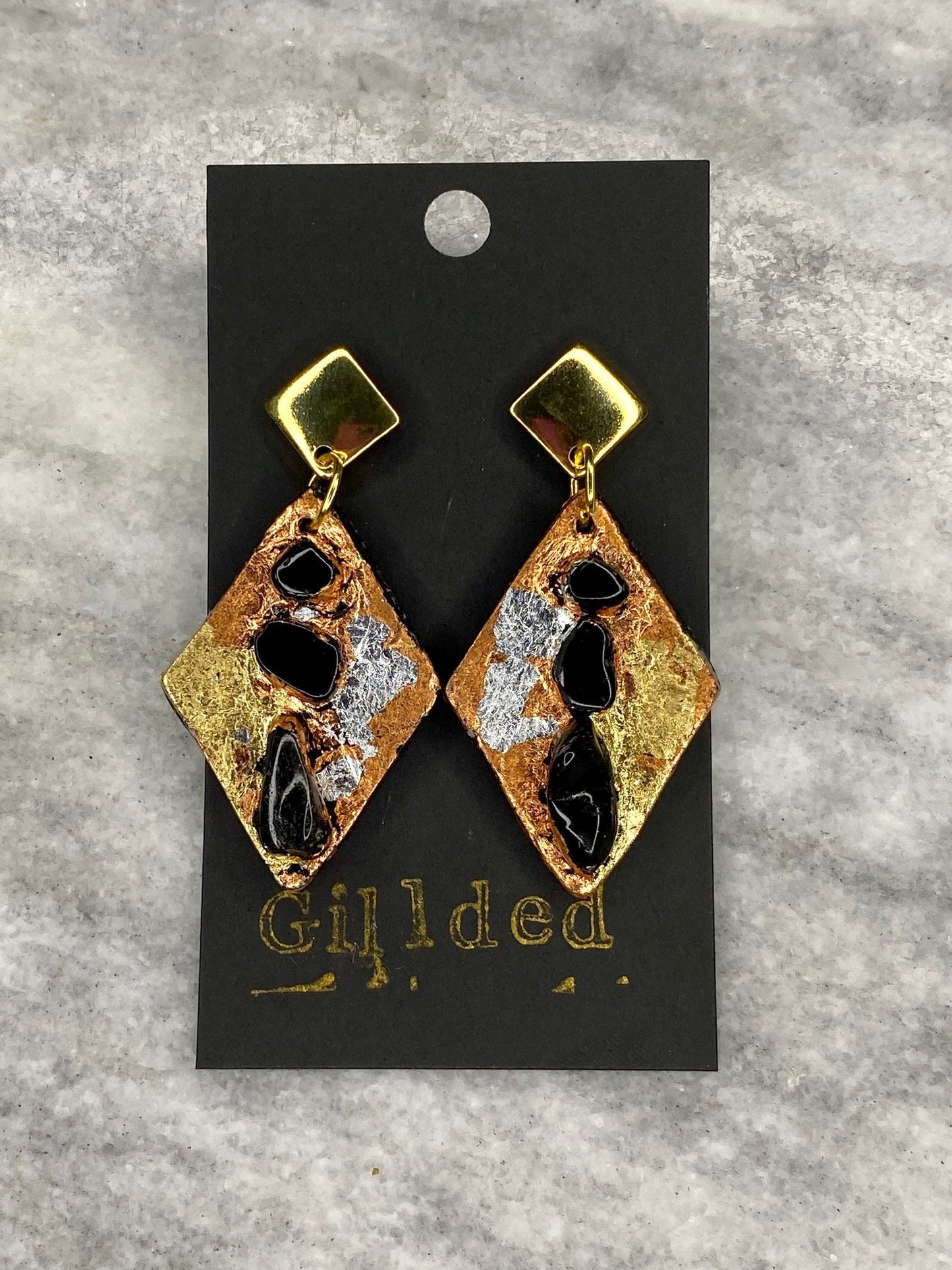 Obsidian Earrings- Gilded Natural Clay in Ombre