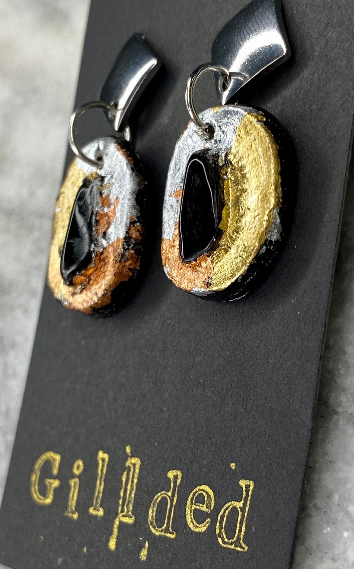 Obsidian Earrings- Gilded Natural Clay in Ombre