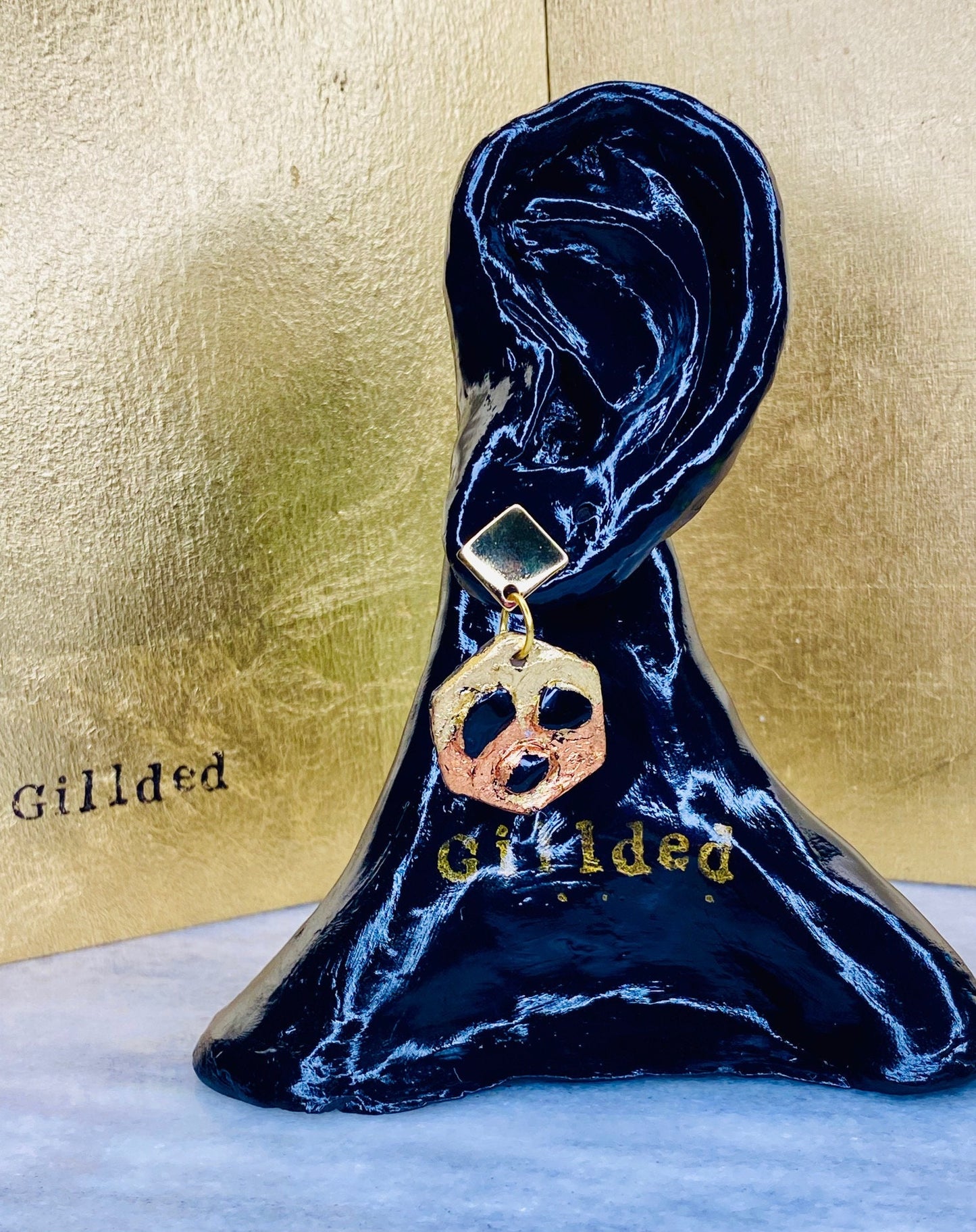 Obsidian Earrings- Gilded Natural Clay in Gold and Copper