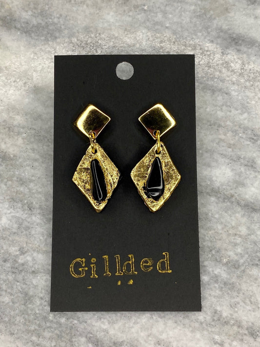 Obsidian Earrings- Gilded Natural Clay in Gold