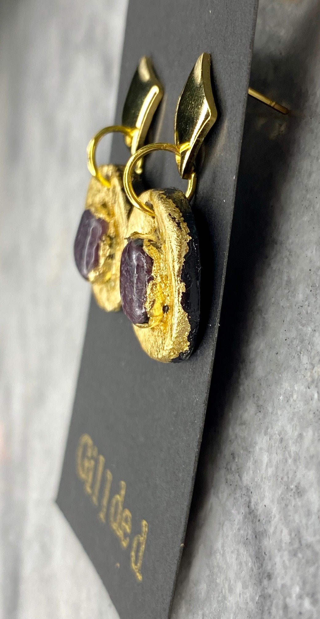 Lepidolite Earrings- Gilded Natural Clay in Gold