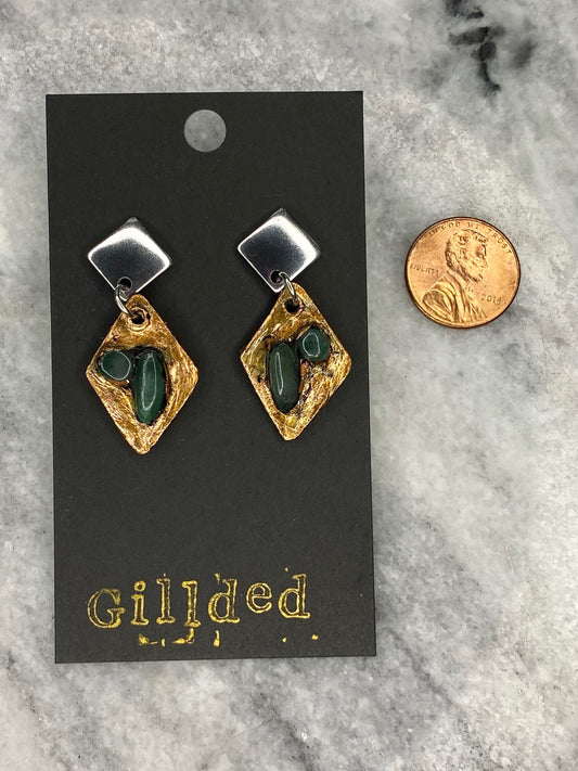 Green Aventurine Earrings- Gilded Natural Clay in Copper