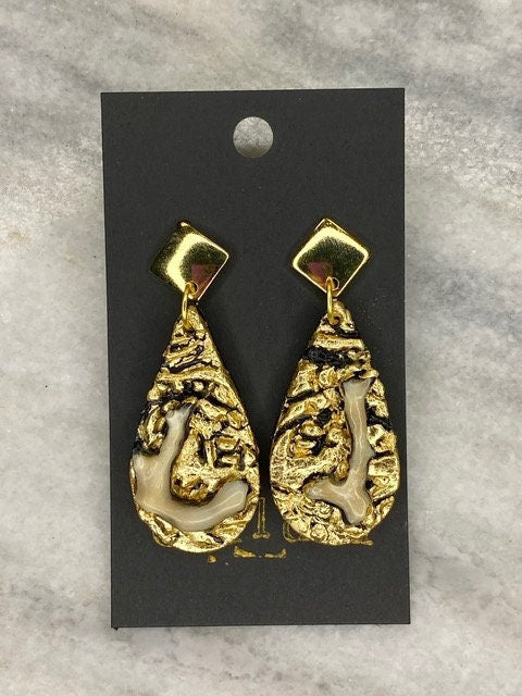 Fossilized Coral Earrings- Gilded Natural Clay in Gold