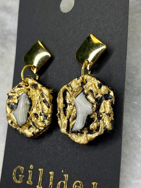 Fossilized Coral Earrings- Gilded Natural Clay in Gold