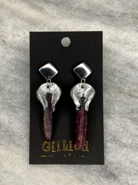 Lepidolite Earrings- Gilded Natural Clay in Silver