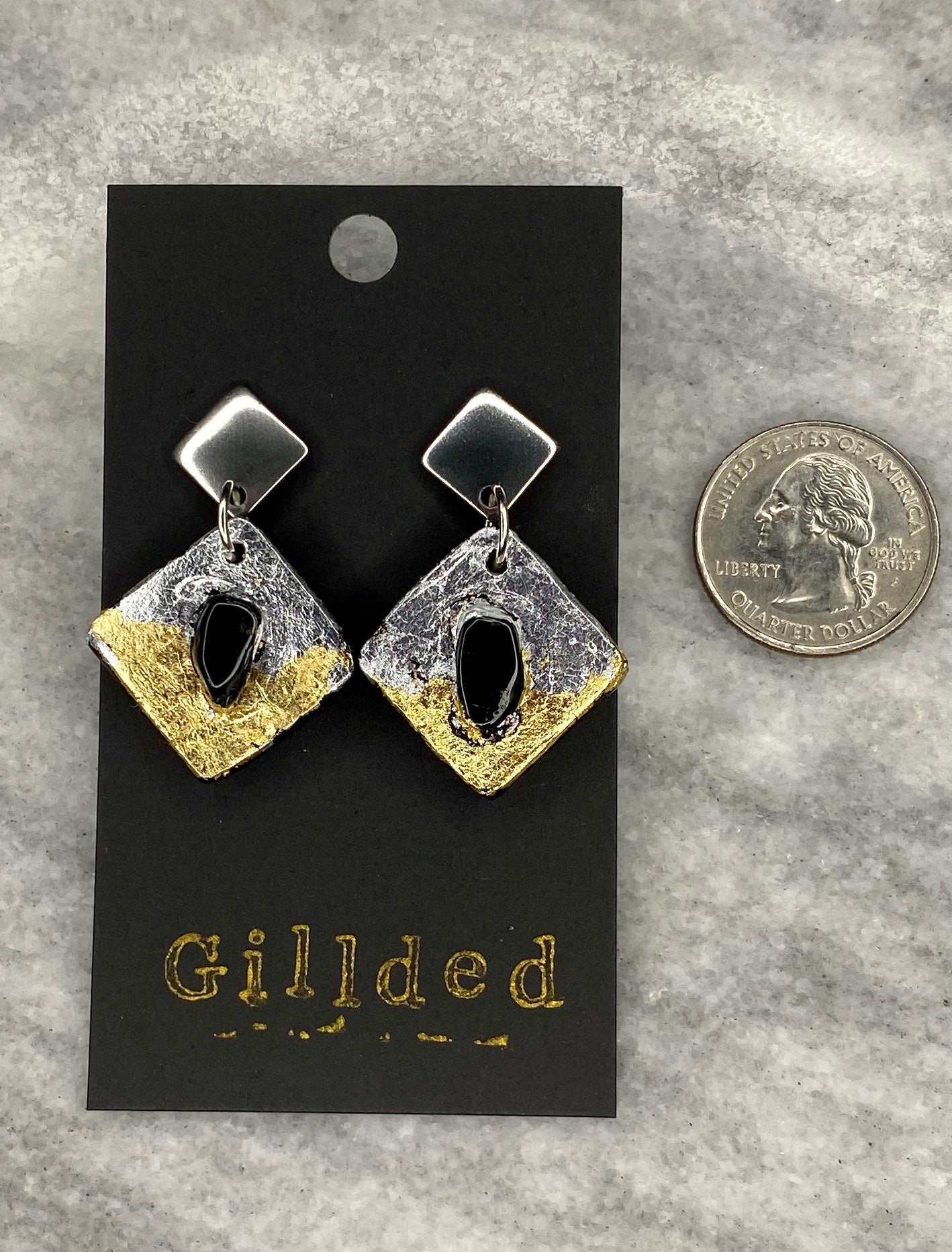 Obsidian Earrings- Gilded Natural Clay in Silver and Gold