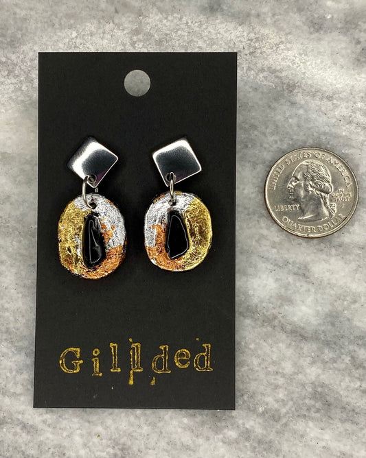 Obsidian Earrings- Gilded Natural Clay in Ombre