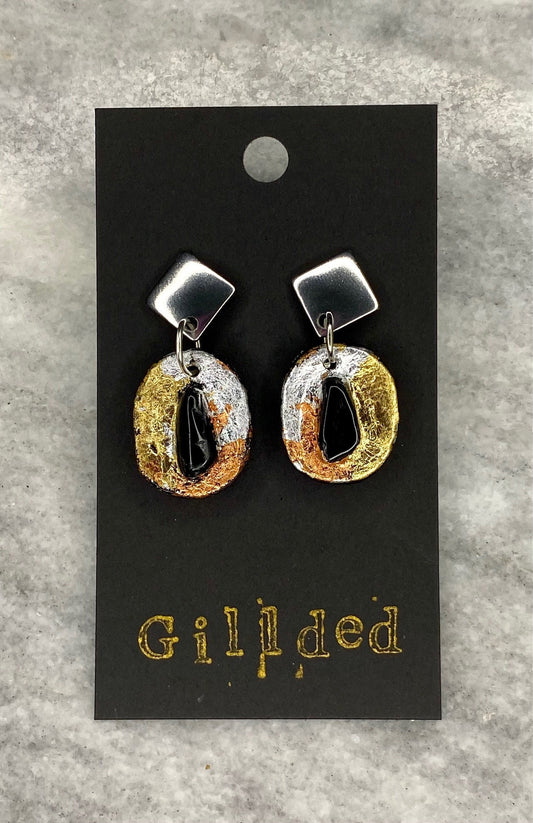 Obsidian Earrings- Gilded Natural Clay in Ombre