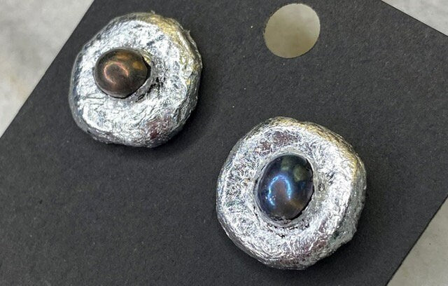 Aura Quartz Stud Earrings- Gilded Natural Clay in Silver- Great Gift!