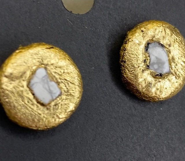 Howlite Stud Earrings- Gilded Natural Clay in Gold- Great Gift!