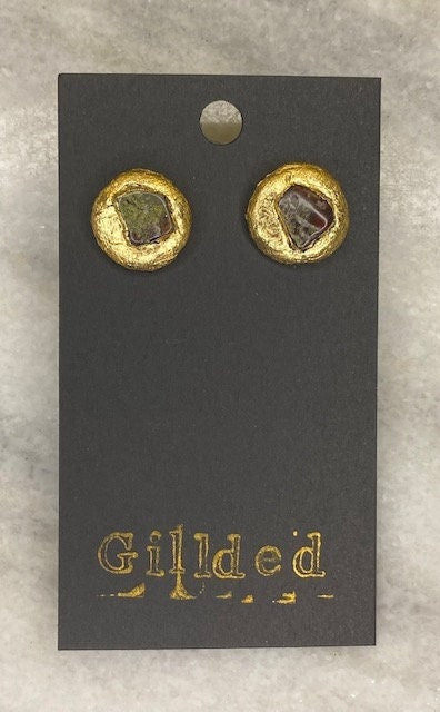 Dragon's Blood Stud Earrings- Gilded Natural Clay in Gold- Great Gift!