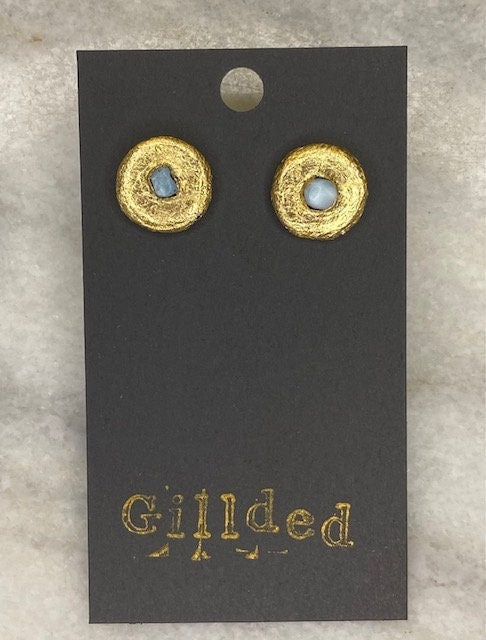 Larimar Stud Earrings - Gilded Natural Clay in Gold- Great Gift!