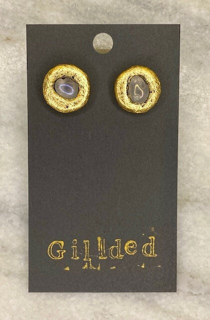 Aura Quartz Stud Earrings- Gilded Natural Clay in Gold- Great Gift!