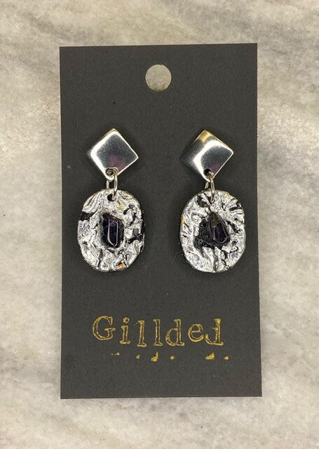 Amethyst Earrings- Gilded Natural Clay in Silver