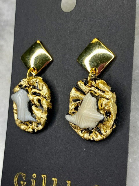 Fossilized Coral Earrings- Gilded Natural Clay in Gold