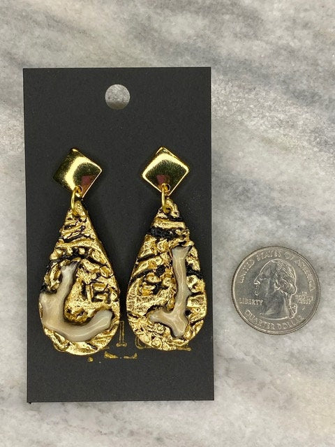 Fossilized Coral Earrings- Gilded Natural Clay in Gold