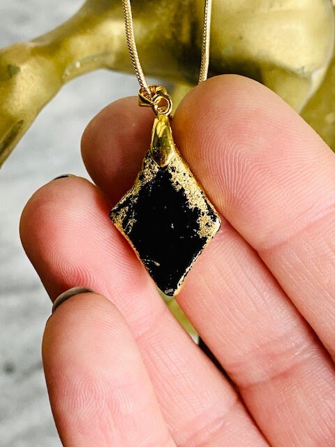 Garnet Pendant Necklace- Gilded Natural Clay in Gold- Great Gift!