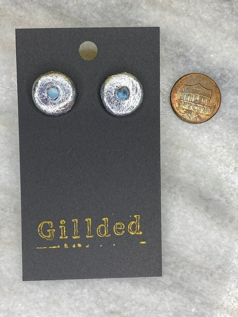 Larimar Stud Earrings- Gilded Natural Clay in Silver- Great Gift!