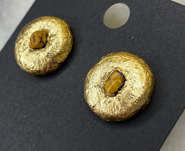 Mookaite Stud Earrings- Gilded Natural Clay in Gold- Great Gift!