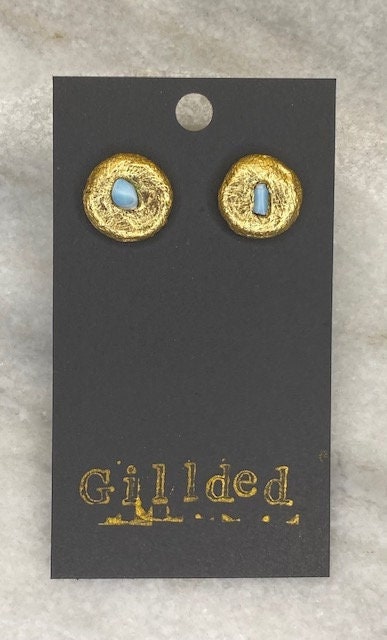 Larimar Stud Earrings- Gilded Natural Clay in Gold- Great Gift!