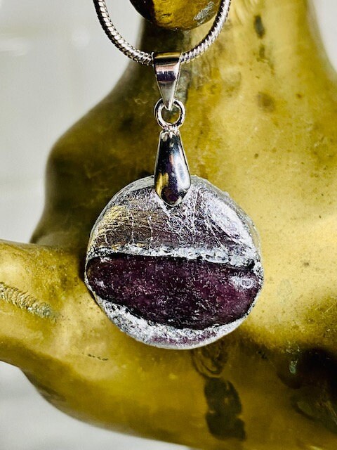 Lepidolite Pendant Necklace- Gilded Natural Clay in Silver- Great Gift!