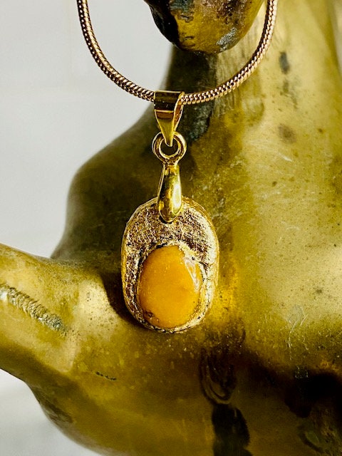 Yellow Jade Pendant Necklace- Gilded Natural Clay in Gold- Great Gift!