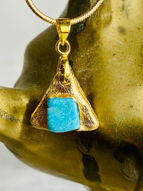 Amazonite Pendant Necklace- Gilded Natural Clay in Gold- Great Gift!