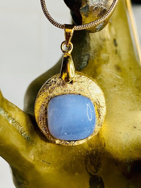 Blue Lace Agate Pendant Necklace- Gilded Natural Clay in Gold- Great Gift!