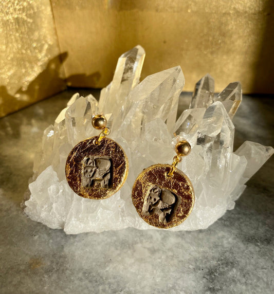 Taurus Zodiac Earrings- Gilded Natural Clay in Gold