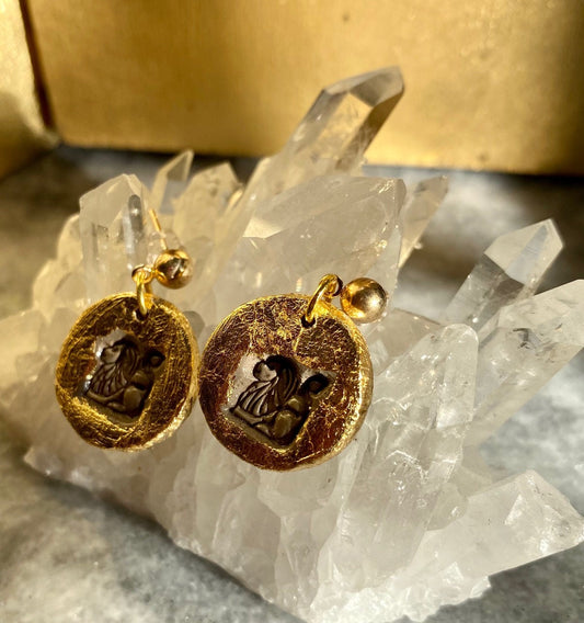 Leo Zodiac Earrings- Gilded Natural Clay in Gold