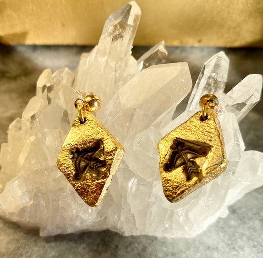 Sagittarius Zodiac Earrings- Gilded Natural Clay in Gold
