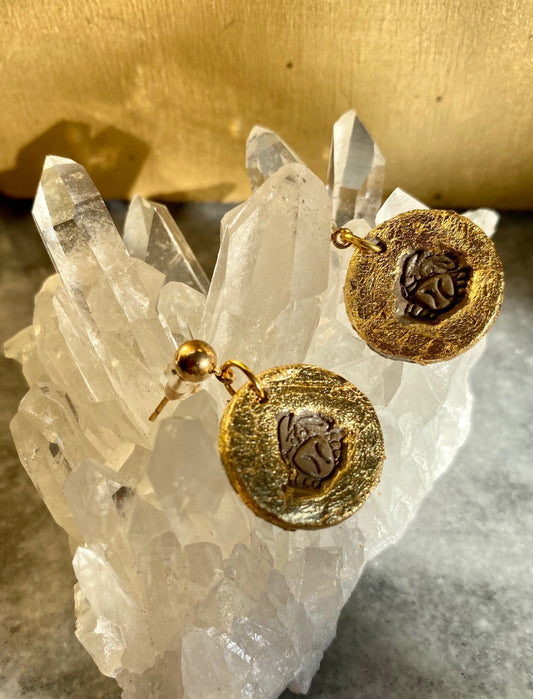 Cancer Zodiac Earrings- Gilded Natural Clay in Gold