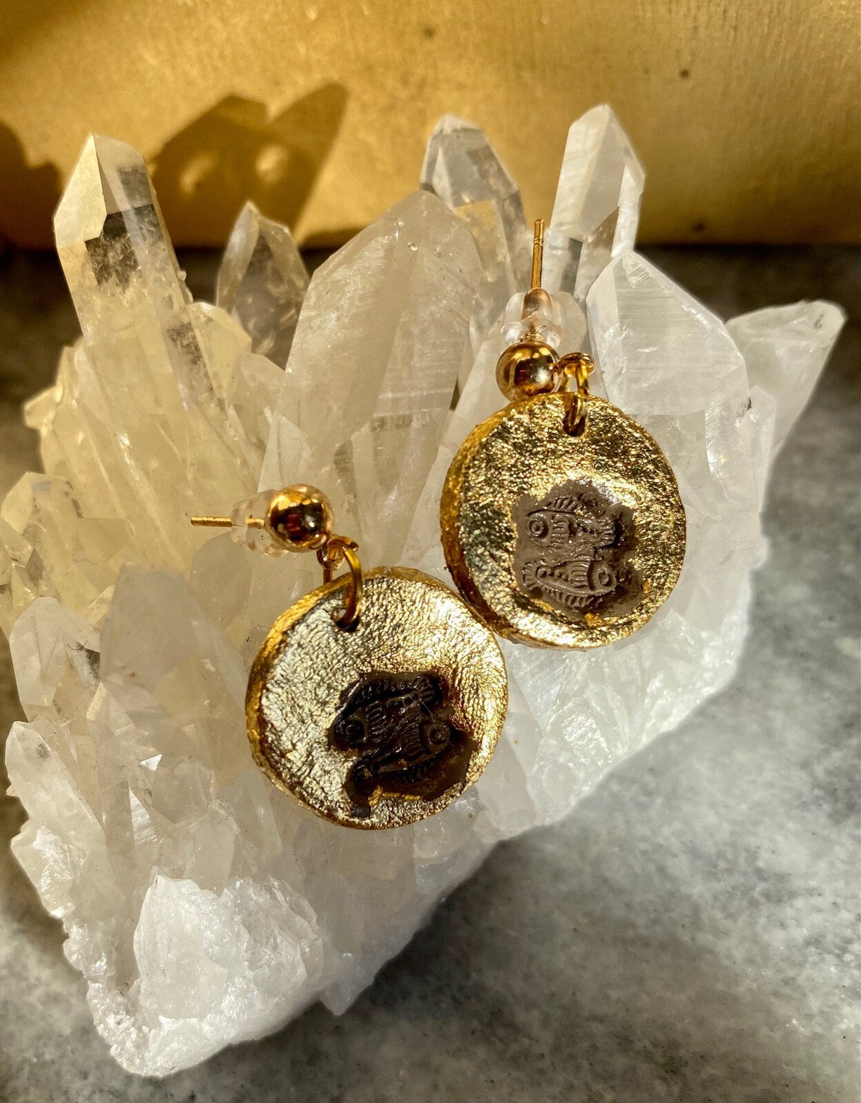 Pisces Zodiac Earrings- Gilded Natural Clay in Gold