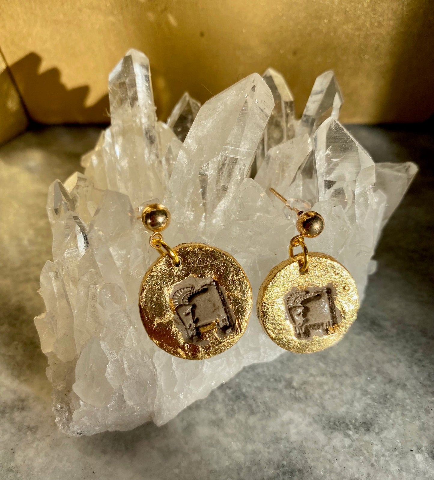 Capricorn Zodiac Earrings- Gilded Natural Clay in Gold