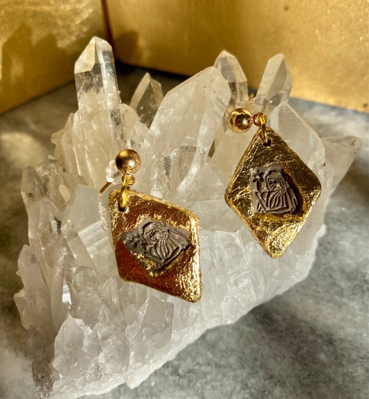 Virgo Zodiac Earrings- Natural Clay in Gold
