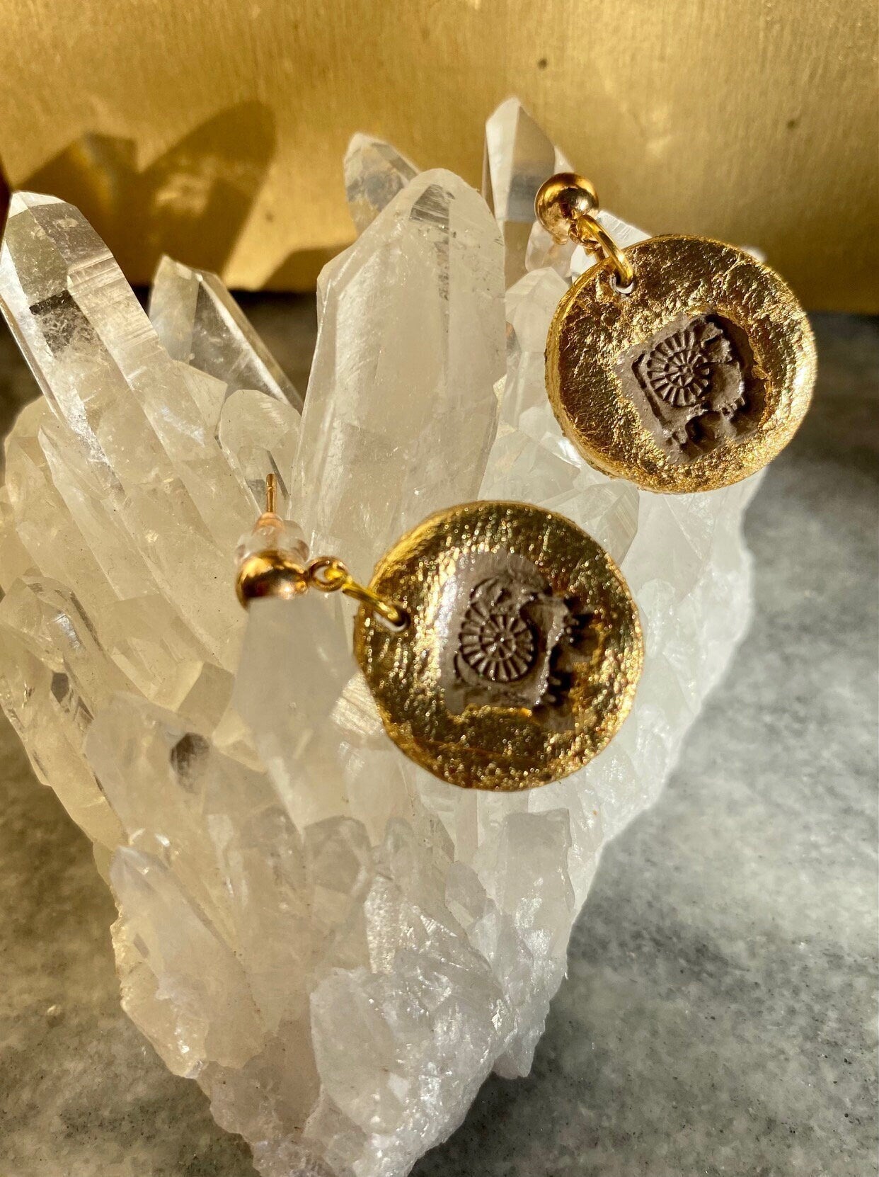 Aries Zodiac Earrings- Gilded Natural Clay in Gold