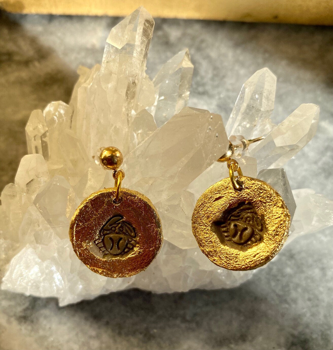 Cancer Zodiac Earrings- Gilded Natural Clay in Gold