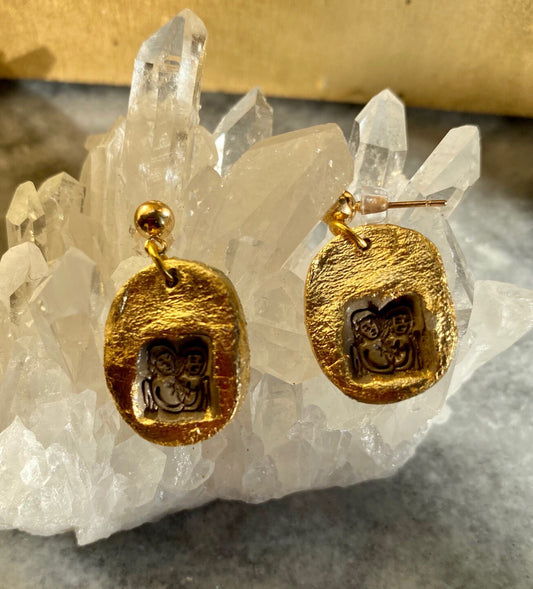 Gemini Zodiac Earrings- Gilded Natural Clay in Gold